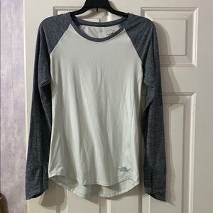 North Face Women's Gray and Teal Dry-Fit Long Sleeve Top